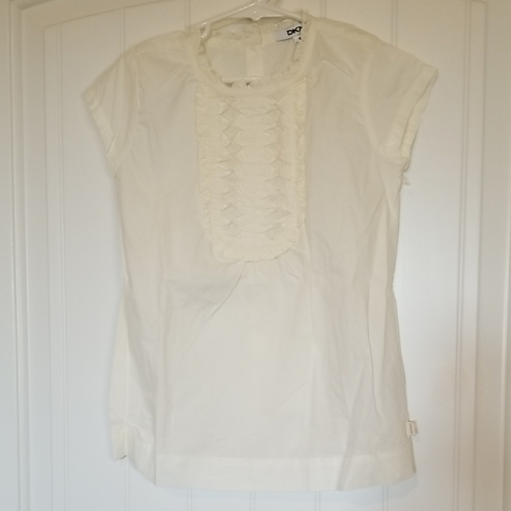 DKNY 100% Cotton Cream Tuxedo Blouse Tunic Top Shirt Size 6